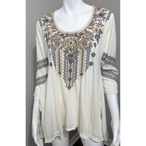 Johnny Was M Women's Blouse Boho Embroidered Floral Designer Earthy